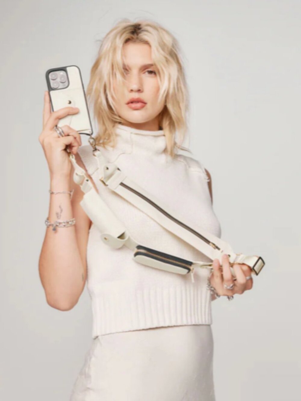 Bandolier Billie Utility Crossbody with Case - White/Gold